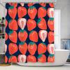 Strawberry Pattern Shower Curtain Navy Blue Red Floral Design for Bathroom Decor Quick Dry Fabric with Hook Rings (Size: 72x84in