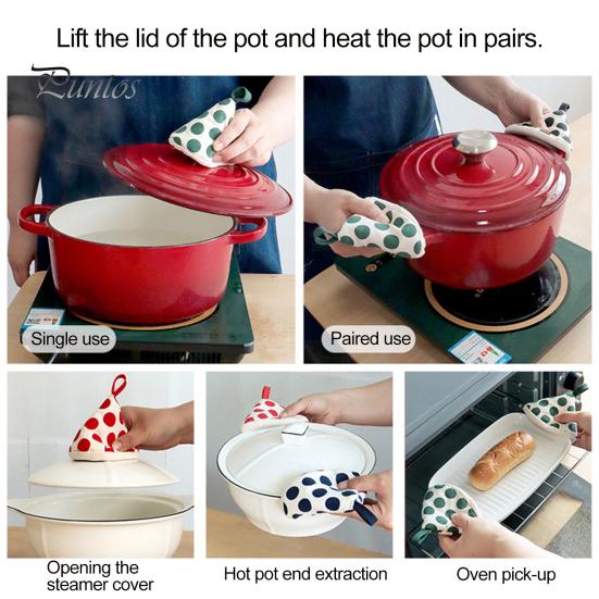 Scald-Proof Pot Handle Cover Triangle Cotton Heat Resistant Dot Print Hanging Loop Sleeve Thick Mini Kitchen Griddle Frying Pan Lid Grip Holder