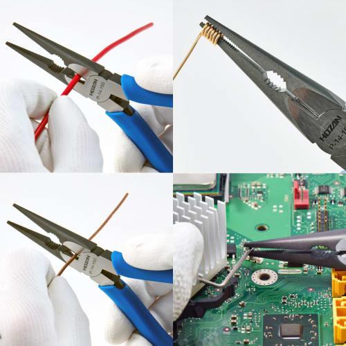 HOZAN Long Nose Pliers with Coil Spring, Ideal for Continuous Work, and Knurled and Serrated Grip Blades, P-14-150