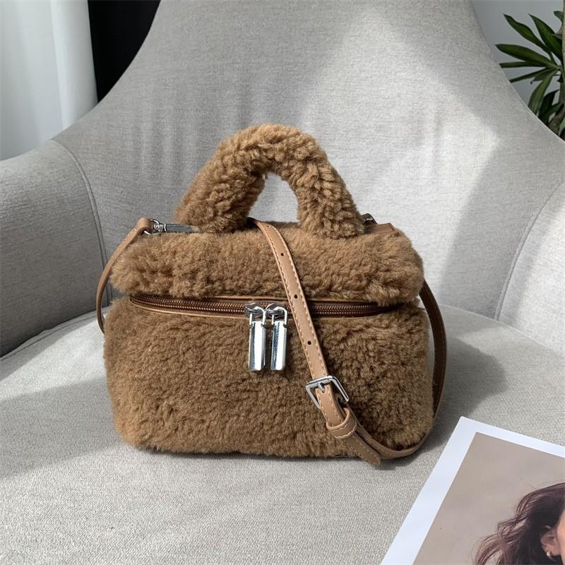 Winter Fuzzy Women Bag Vintage Camera Box Crossbody Handbag Daily Use