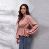 BITCED 19 Floral Checkered Chain Floral Checkerboard Printed Long Sleeve Chiffon Shirt for Women Spring and Autumn