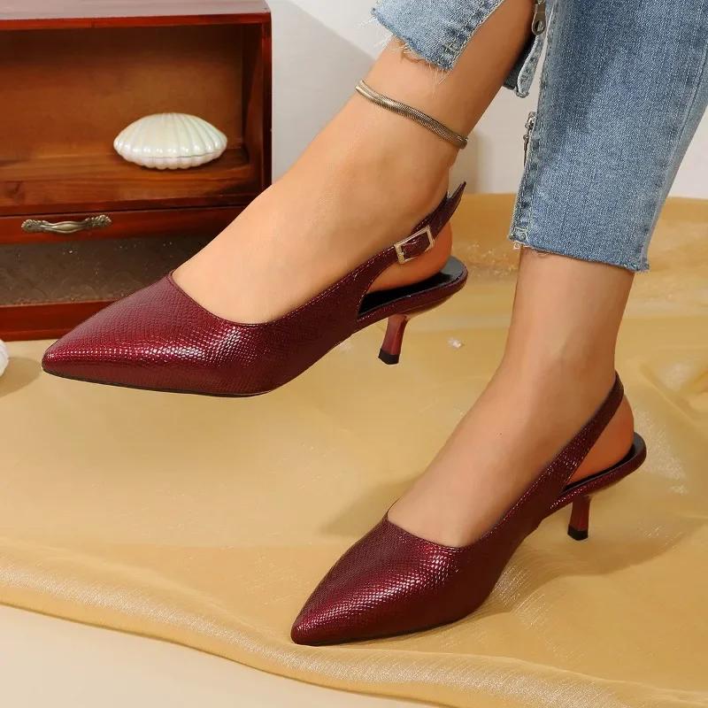 Fashion 2025 Summer New Pointed Stiletto High Heels for Women, Pointed Comfortable Wine Red Temperament Sandals for Women