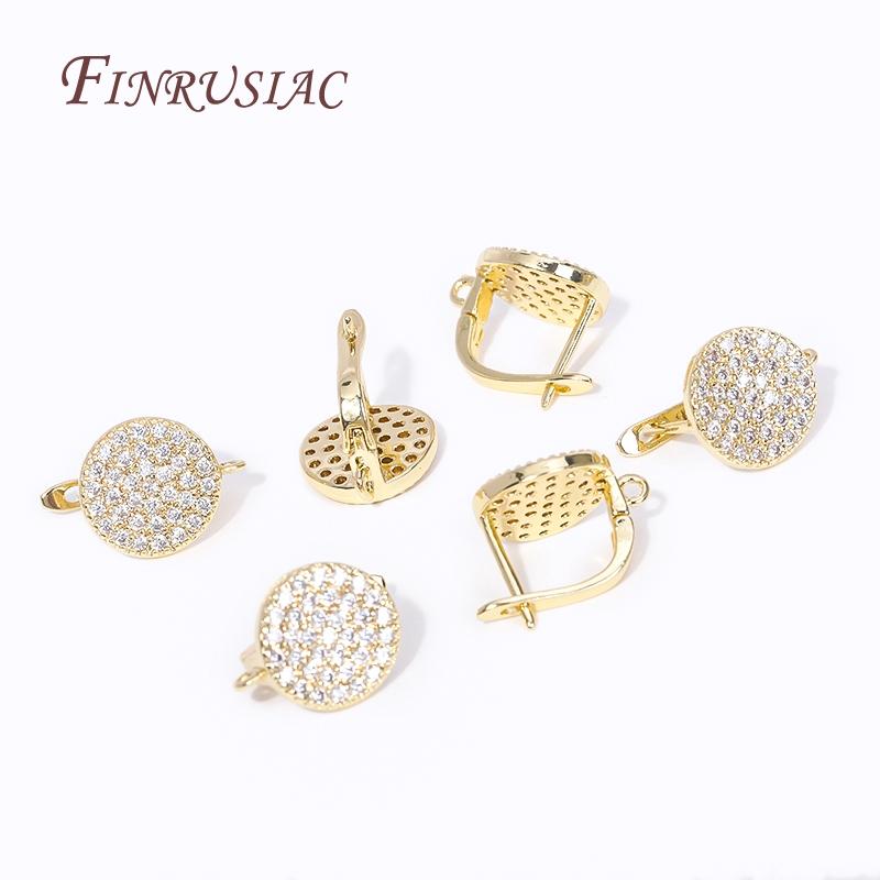 Fashion Shiny Cubic Zirconia Round Fastener Earring Clasps Hooks 18K Gold Plated Earring Hooks For DIY Women Ear Jewelry Making