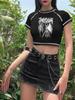 Damska koszulka krótki Top Harajuku Retro koreański czarny Demon Punk Gothic nadruk Anime ubrania Slim Anime