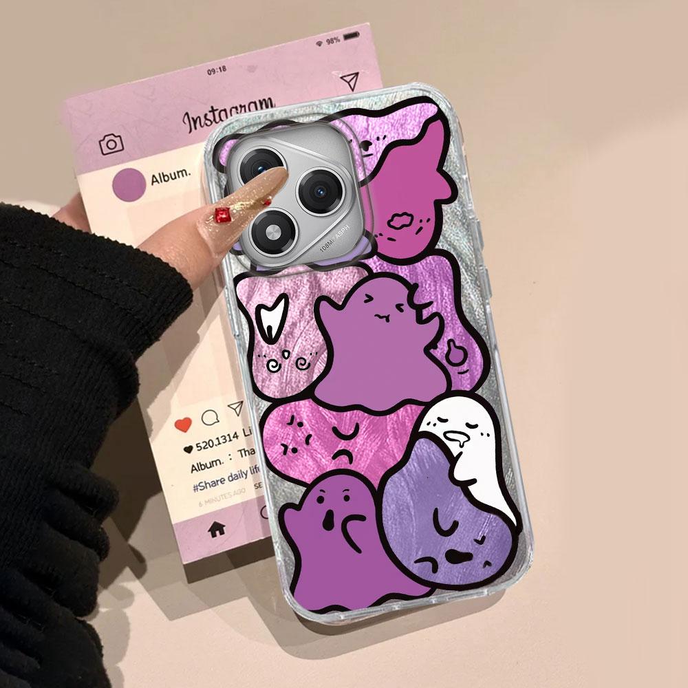 Purple Graffiti Cute Face Camlet Texture Phone Case for Honor 400 200 Pro Magic7 6 5 Lite X9a X9c X8b X8a X8c Silicone TPU Cover