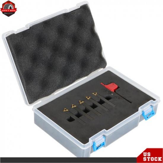 5 PCS 1/4'' Carbide Indexable Turning Tool Set in Fitted Box For Lathes US