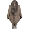 Poncho Châle Cape en Tricot avec Col en Fourrure et Franges pour Femme Vêtement d'Extérieur Chaud