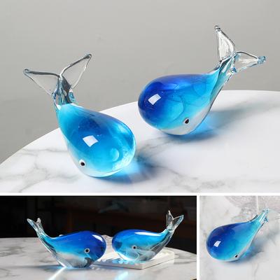 Colored Glaze Luminous Whale Glass Crafts Creative Marine Animal Artwork Table Decorative Ornaments