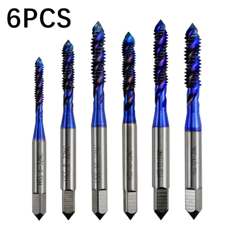 US-Made 6-Piece Blue Coated High-Speed Steel Spiral Machine Tap Set