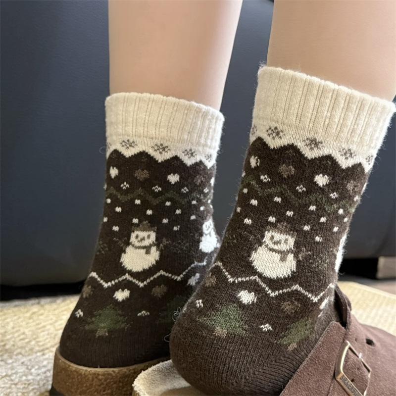 Wool Socks Children'S Snowman Christmas Tree Thickened Warm Tube Socks