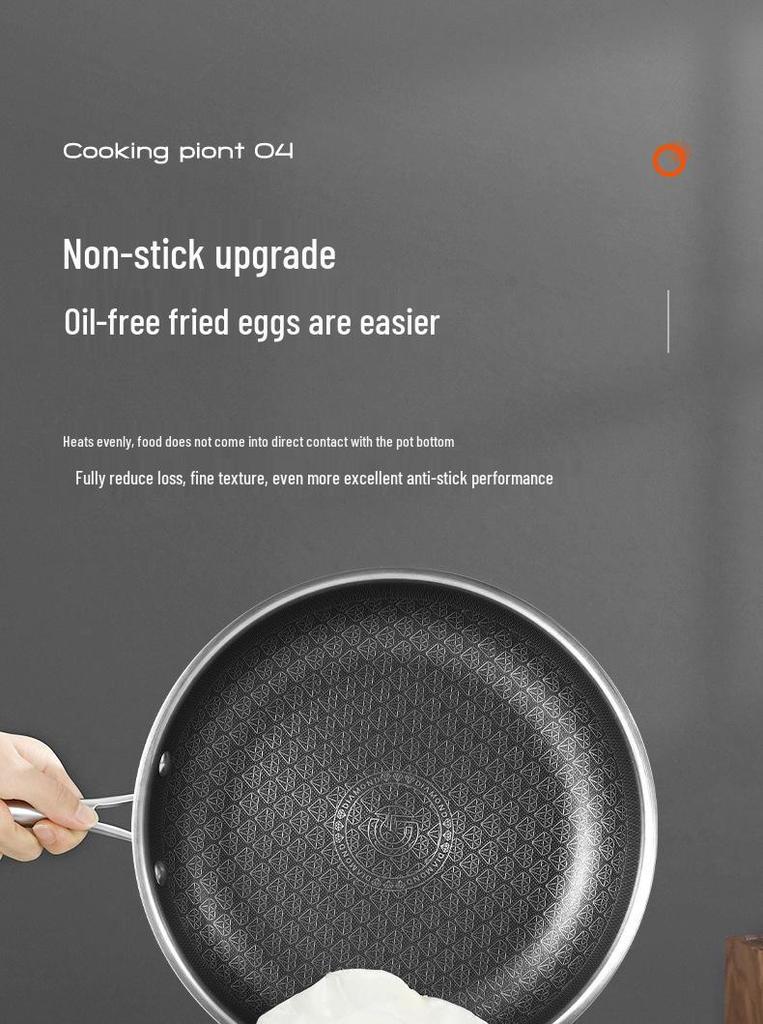 Non-Stick Honeycomb Cookware Set: Wok & Flat-Bottomed Pan, 304 Stainless Steel, Coating-Free.
