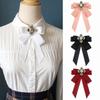 Rhinestone Crystal Ribbon Bow Brooch Polyester Shirt Collar Pin Neckline Decoration Brooches  Women