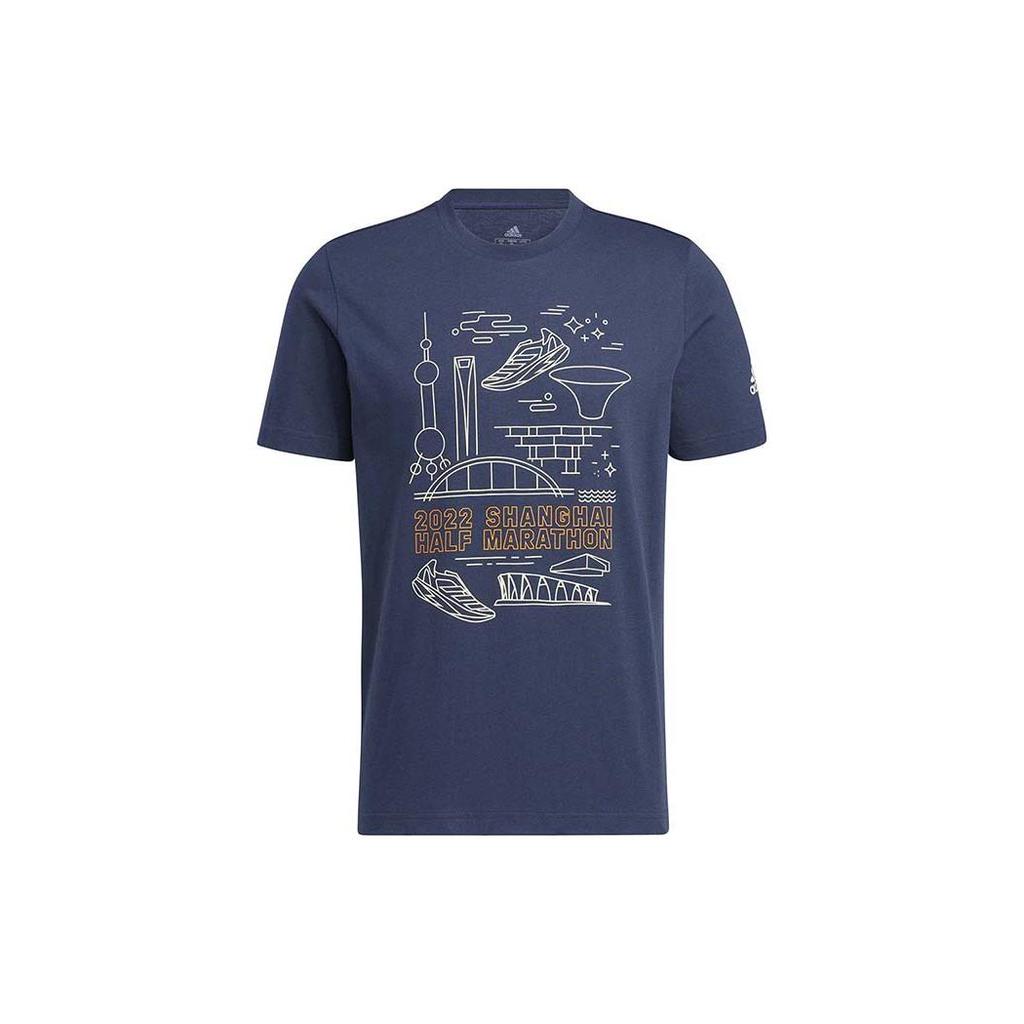 Adidas T Shirts Men's Dark Blue Crew Neck Moderate Straight Fit HJ9883
