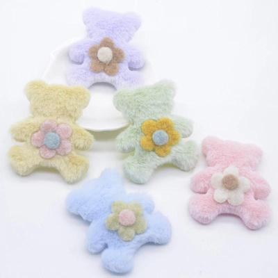 5 piezas de ositos de peluche acolchados Kawaii con apliques de flores para ropa, sombreros, zapatos, juguetes, parches de costura, clips para sombreros hechos a mano y decoración.