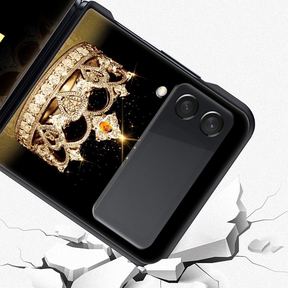 Custodia per Telefono per Samsung Galaxy Z Flip 3 4 5 Pieghevole Guscio Cellulare Duro PC Nero Capa Cover Protettiva Moda Corona di Diamanti Lettera A