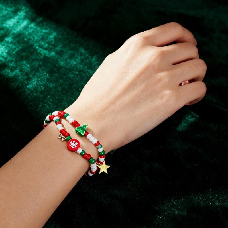 Festival Santa And Snowman Designs Soft Clay Beaded Bracelet 18cm Adjustable Length 3 Unique Styles Lightweight Jewelry