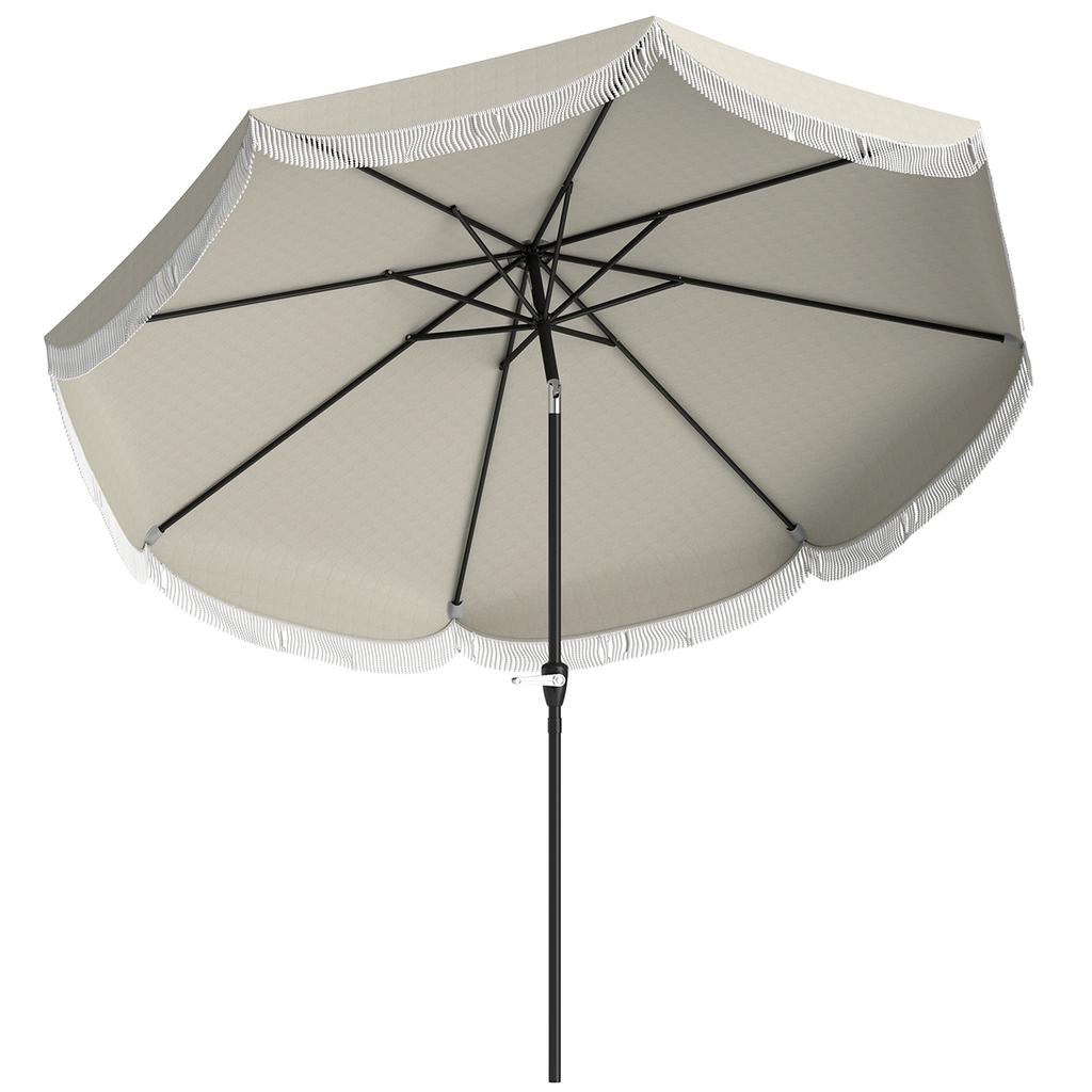 Ombrellone da Giardino Rotondo 2,7x2,4 m con Manovella, in Metallo e Poliestere, Grigio Chiaro