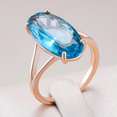 Large Oval Blue Zircon Women Rings Sea Blue Personality Accessories Party Daily Costume Jewelry