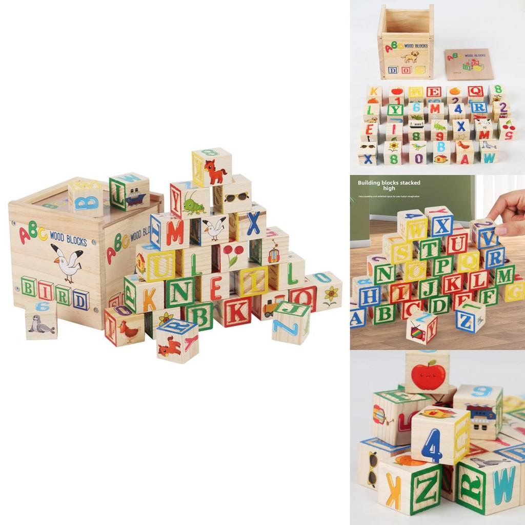 Number Letter Wooden Blocks Kids Large Size Preschool Education Toy Learn Early