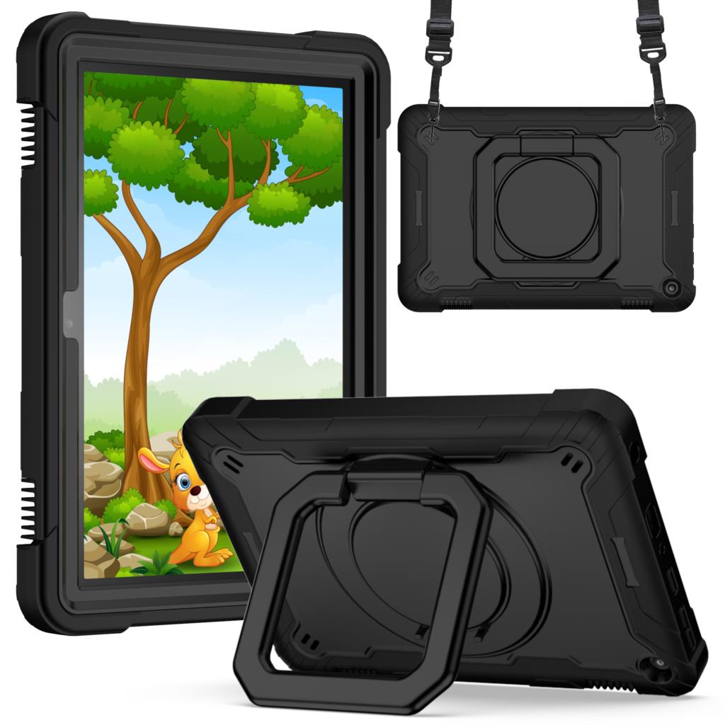 360 Rotating Case for Amazon Fire HD8 Plus 2020 10th Generation Handle Grip Stand Cover Shockproof Shoulder Strap Kids Funda # R