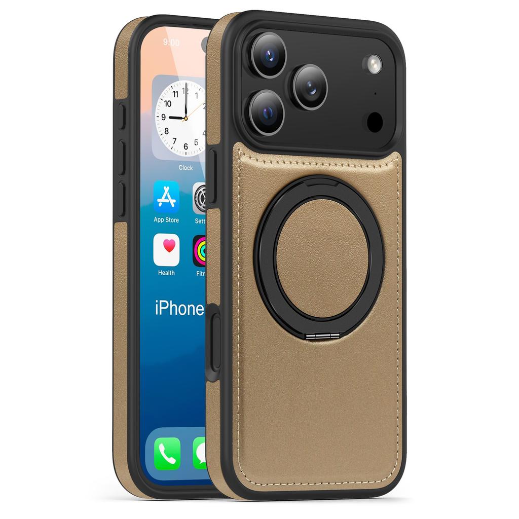 iPhone 17 16 15 14 13 12 11 Pro Max Plus için İş Derisi Dönen Braketli Telefon Kılıfı Magsafe Manyetik Halka Stand Tutucu Kapak