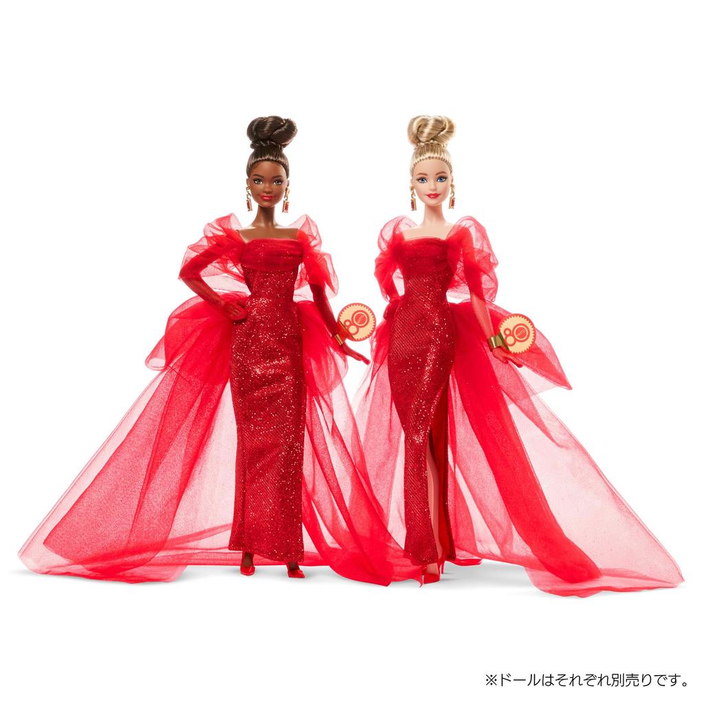 barbie Mattel 80. výročí Blondýna Signature Předstíraný věk JBJ17 Panenka, Černá, Oblékací panenka/Domeček pro panenky, Hra, 6+, Červená,