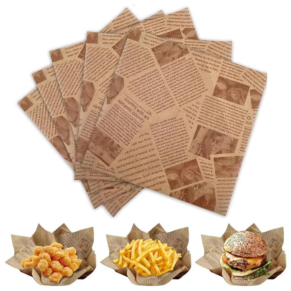 100Pcs Old Newspaper Style Fried Food Paper Food Wrapping Sandwich Packaging Paper  Baking Use