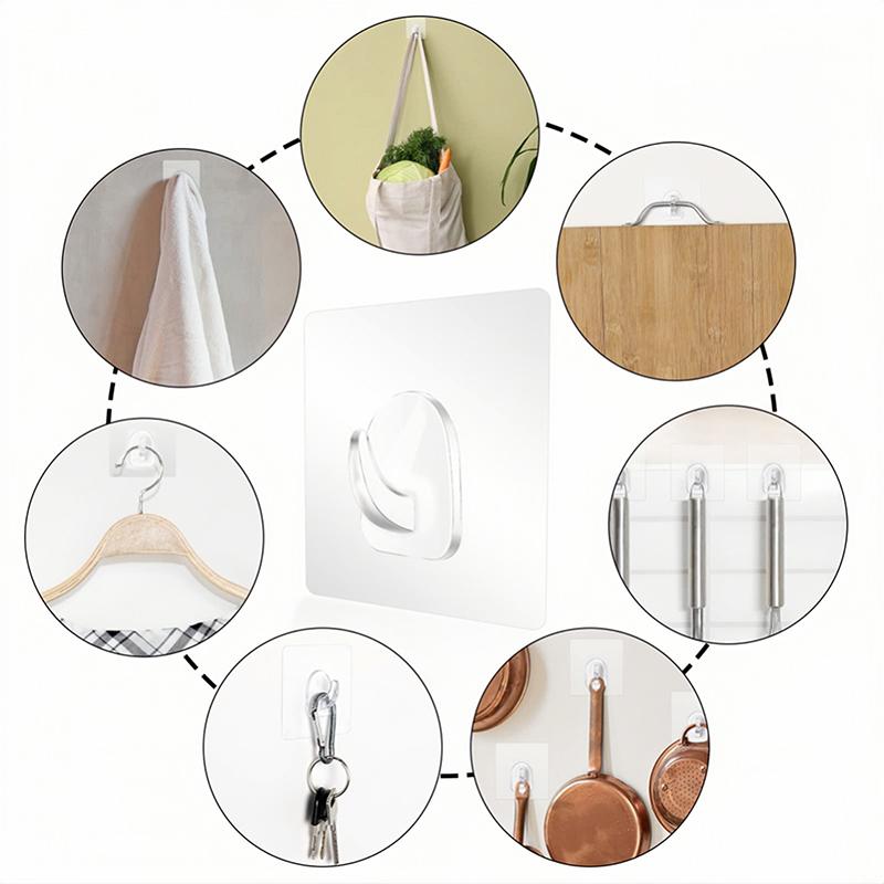 10-Pack No-Drill Adhesive Hooks Solid Plastic Anti-Skid Seamless For Bathroom/Kitchen