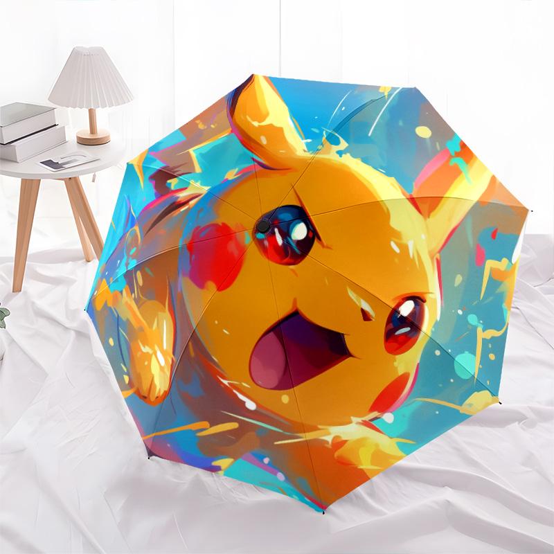 Pikachu-Muster, automatischer Klappschirm, tragbares und faltbares Design, 8 Rippen, ein Weihnachts- oder Geburtstagsgeschenk.
