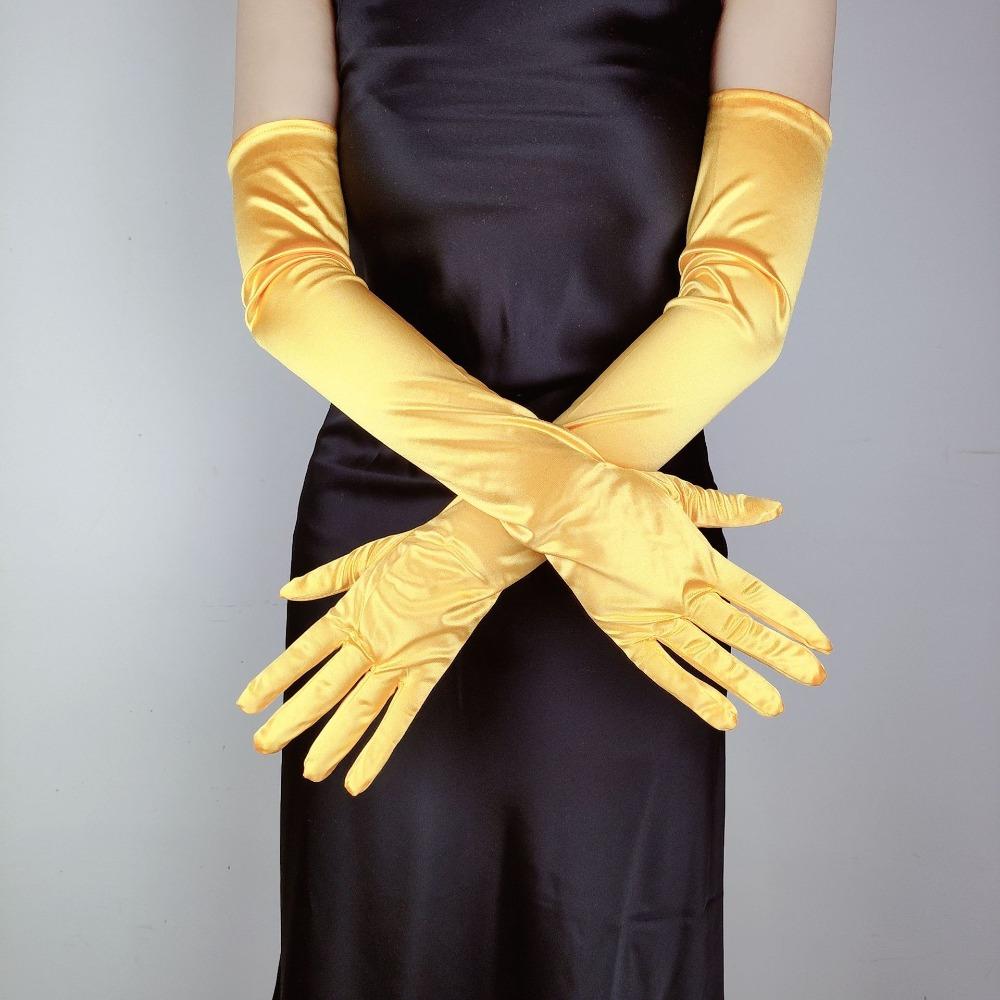 Neue Damen Elegante Lange Satinhandschuhe 55CM Elastisch Foto Partyhandschuhe Vintage Süßigkeitenfarbe Brautkleid Fäustlinge Damen