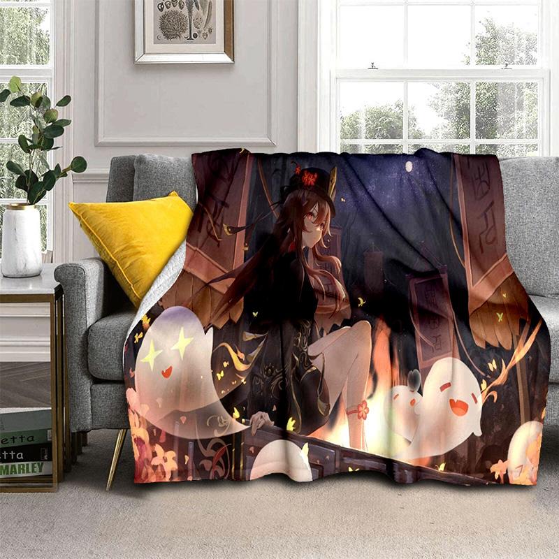 Game Genshin Impact Gamer Cartoon Blanket,Soft Throw Blanket for Home Bedroom Bed Sofa Picnic Travel Office Cover Blanket Kids