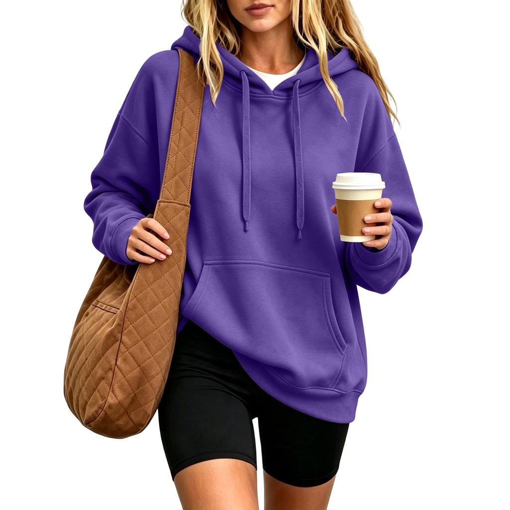 Damen Hoodie mit langen Ärmeln und Fronttasche, lässiger Pullover