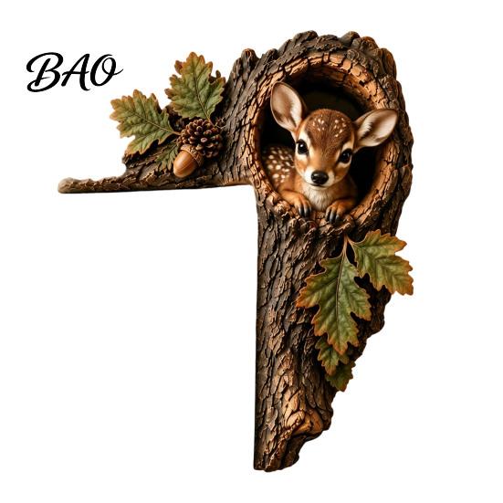 Rustic Tree Hole Wall Art Chipmunk Hollow Door Topper, Woodland Animal Frame Decoration, 3D Wood Cute Forest Creature Sculpture Corner for Farmhouse