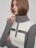 FROMWHERE Applique Zip-Up Sweater Gray