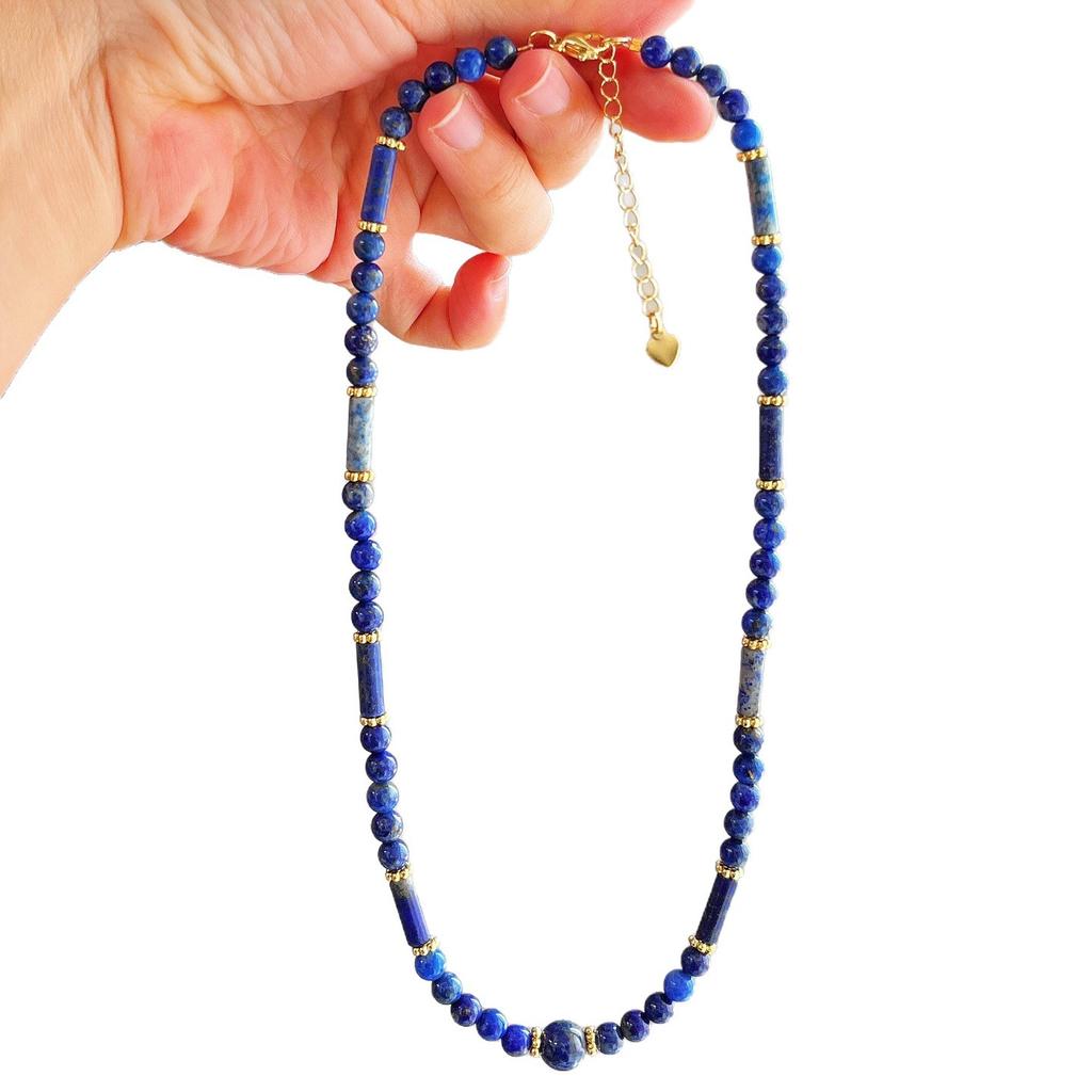 Wind High Quality Natural Lapis Lazuli Gypsophila Collarbone Chain Necklace Women