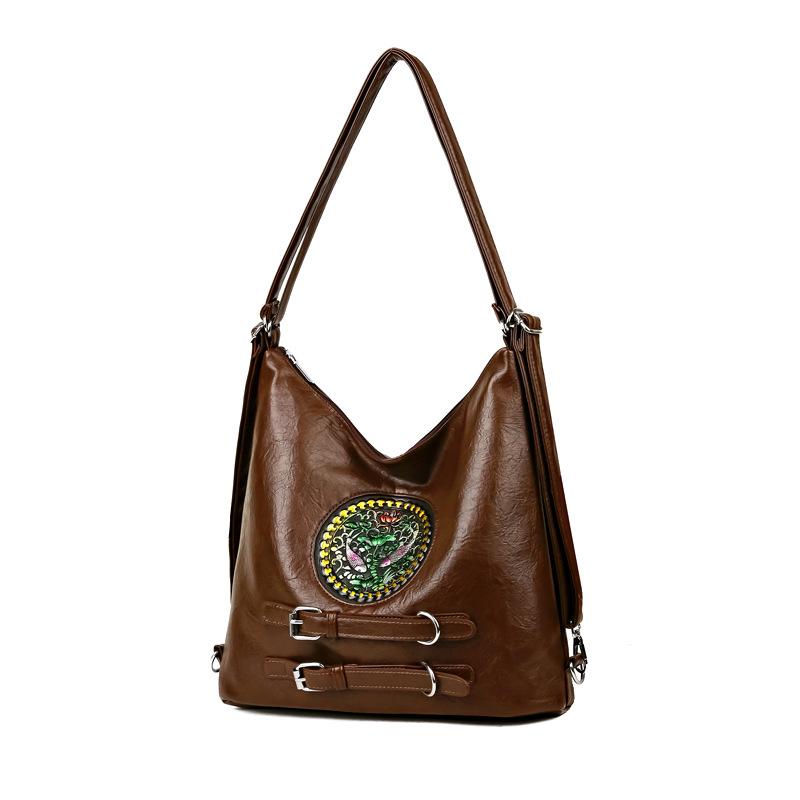 New Women's Bag Three-purpose Bag Single Shoulder Practical Advanced Large-capacity Multi-functional Retro Engraving Bag