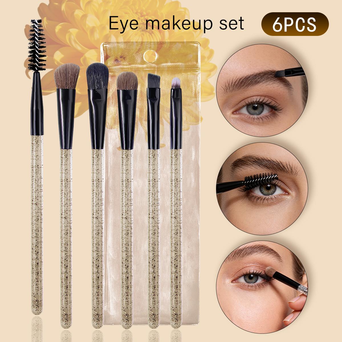 6PCS makeup brush set with portable storage bag, soft bristle eyeshadow brush, nose shadow brush, eyeliner brush & mascara brush