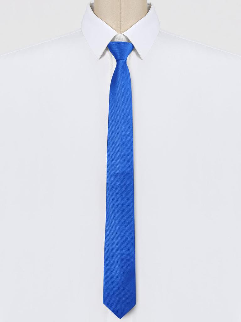 [Allegra K] Men's Narrow Tie, Flat Stripe, Adjustable Zipper, Casual Business Tie, Royal Blue, 6 cm