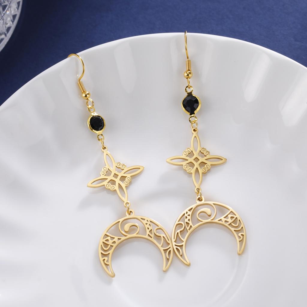LIKGREAT Witch Knot Moon Drop Dangle Earrings for Women Girls Stainless Steel Celtic Crescent Pendant Jewelry Valentine's Gift