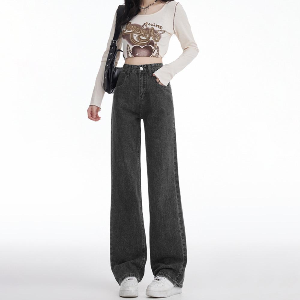 Simple Personality Wide-leg Jeans Women's 2025 New High-waisted and Thin Straight Mopping Jeans