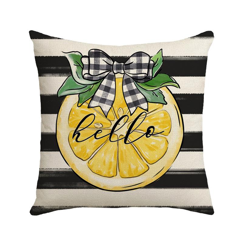 Summer New Style Lemon Small Fresh Printed Pillow Case Simple Sofa Bedside Fruit Linen Waist Pillow
