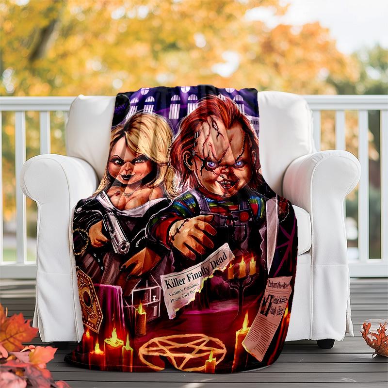 1pc Chucky1 Theme Blanket - Digital Print, Polyester, Cozy for All Seasons, Perfect for Outdoor, Camping, and Travel