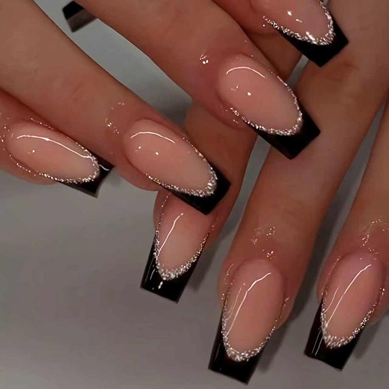 W2213 Cold French Line Glue On Nails Medium Ballet Ins Pure Desire False Nails For Ladies