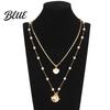 Shell Necklace Women Double-layered Starfish Charm Faux Pearl Decor Adjustable