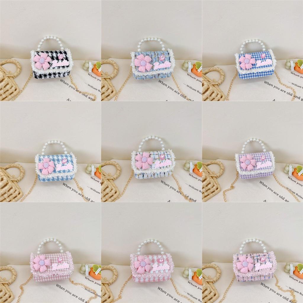 Kids Chain Shoulder Crossbody Bag With Flower And Artificial Pearl Design Handle