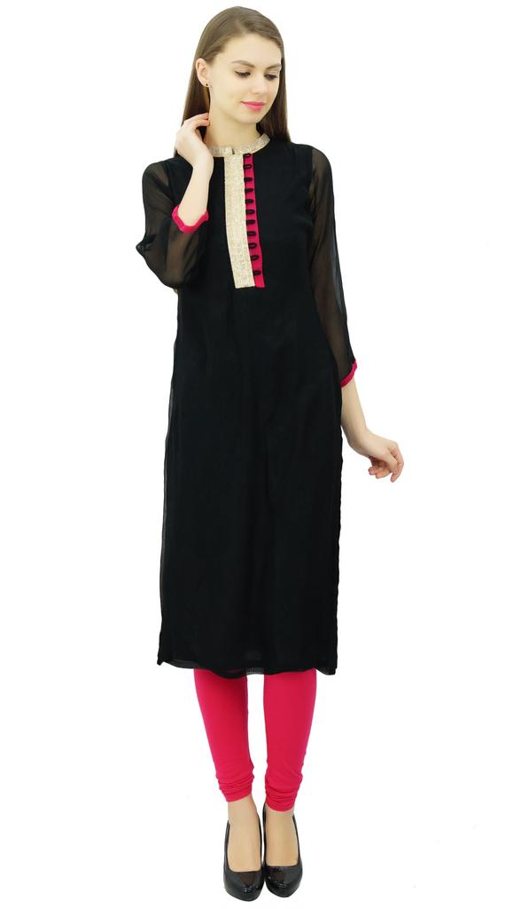 Phagun Straight Georgette Kurta Designer Tunic Top Indian Chic Kurti For