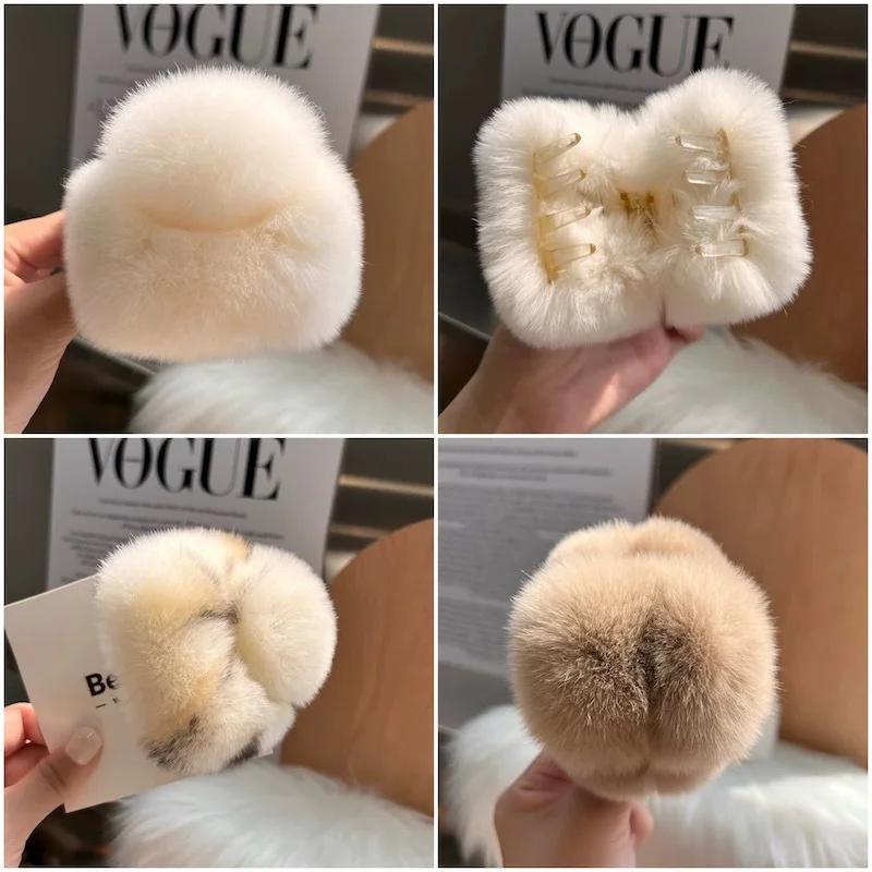 Otter Rabbit Fur Clip Korean Furry Hair Clip Cute Furry Shark Clip Headband Back of The Head Hair Clip Fashionable and Versatile