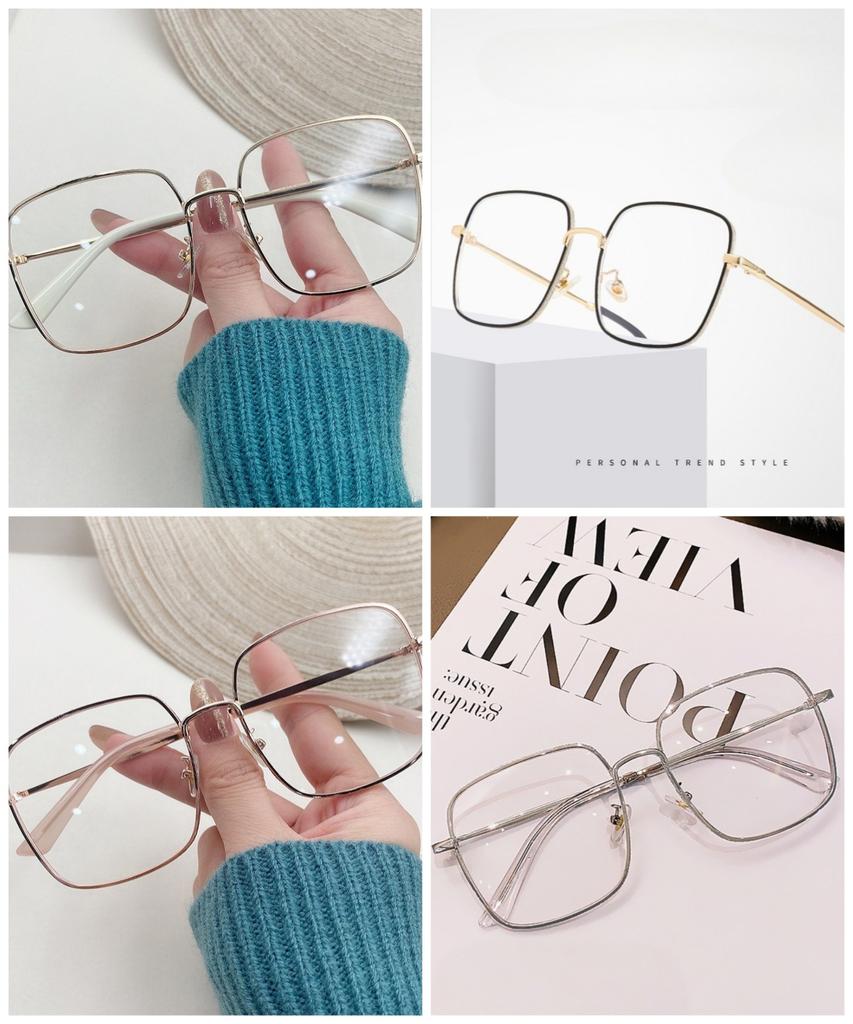 Anti-blue Light Glasses Radiation Flat Plain Large Square Metal Frame Diny Diamonds Eyeglasses Replaceable for Girl and Women