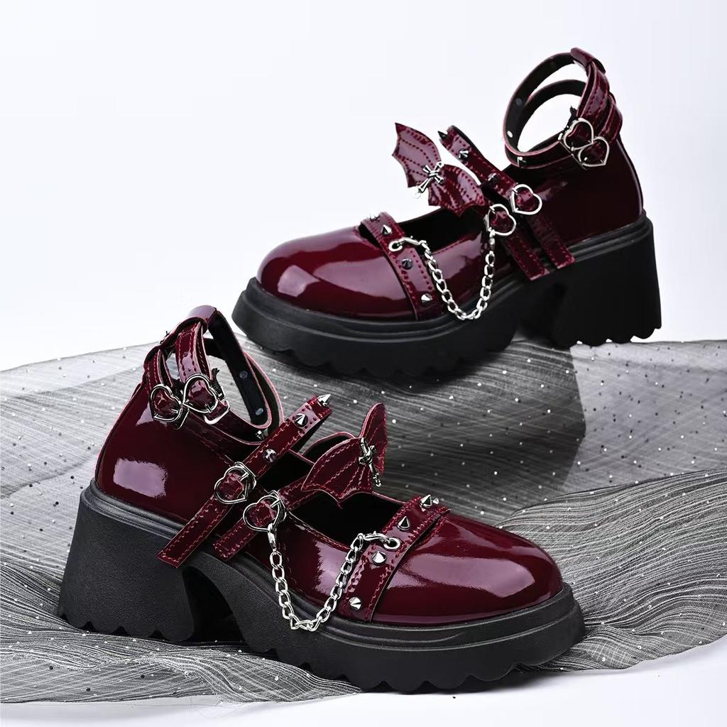Fashion Gothic Metal Decoration Ankle Strap Pumps Women Punk Platform High Heels Mary Jane Shoes 2025 Summer Sweet Pink Lolita Shoes