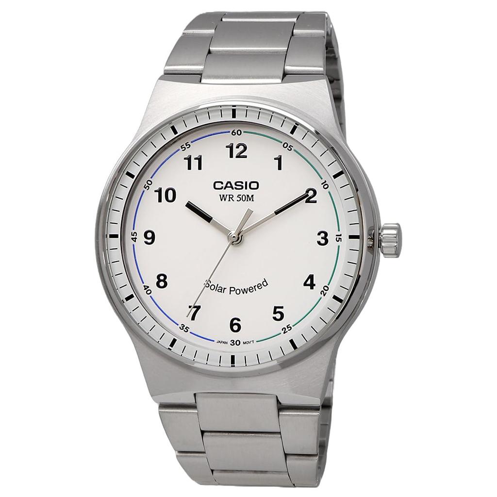 Casio Ceas Analogic Solar Standard Rezistent la Apă 5 ATM Brățară Metal Alb Model de Peste Mări [Casio] MTP-RS105D-7BV Bărbați [Articol]